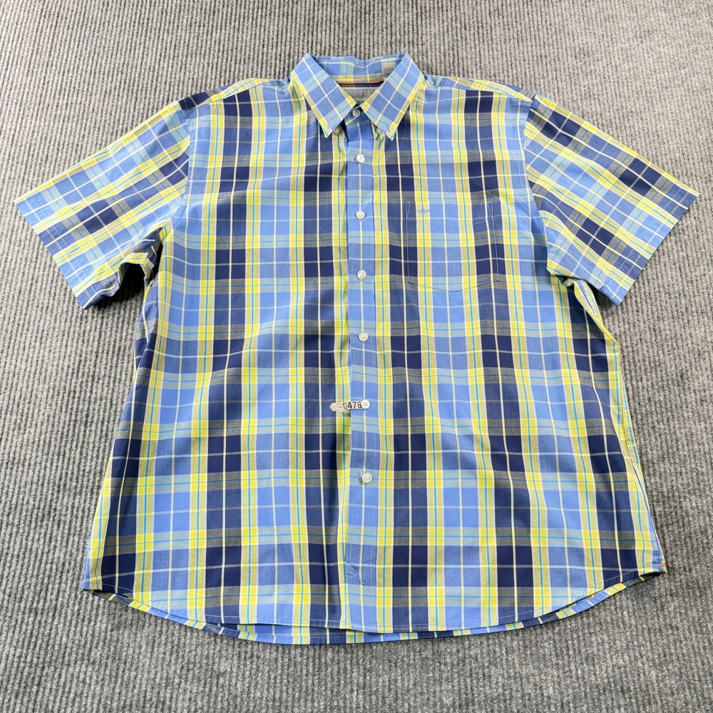 Dockers Button Down Shirt Mens XL Blue Yellow Excellent Plaid Short Sleeve